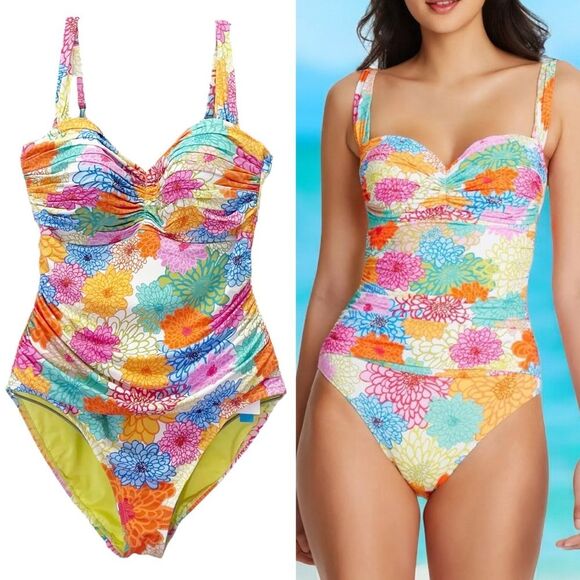 NWT Bleu Rod Beattie Fresh Picks One Piece Swimsuit Floral Underwire Size 14 NEW - Picture 1 of 15